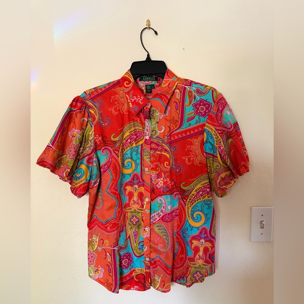 Ralph Lauren Bright Orange Paisley Short-Sleeve Shirt